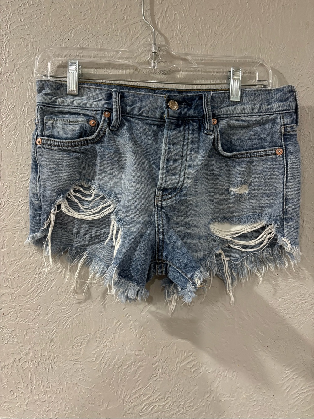 We the Free Free People Distressed Button Fly High Waist Jean Denim Shorts Sz 24